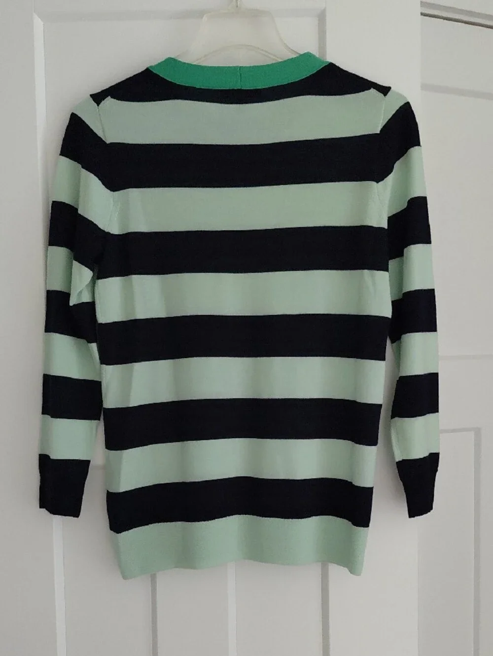 J. Crew Mint & Navy Striped Bow-Neck Sweater